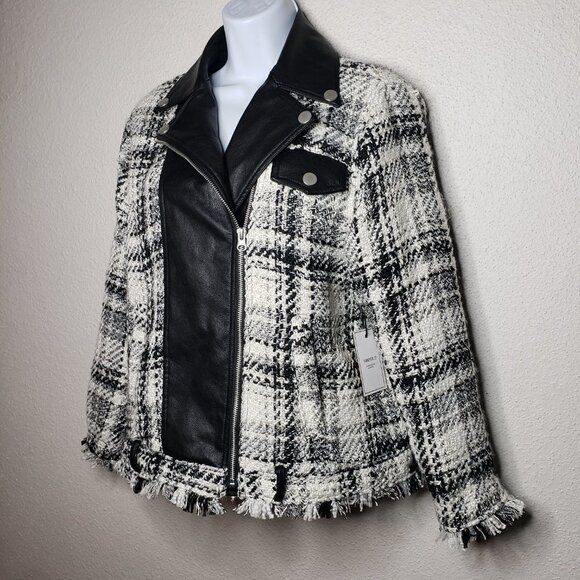 NWT Forever 21 Tweed Faux Leather Moto Jacket Sz S (1169) - Picture 3 of 8
